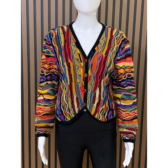 COOGI Sweaters - Coogi Australia Vintage 3D Knit Cardigan Sweater Multi Color Cotton Womens M